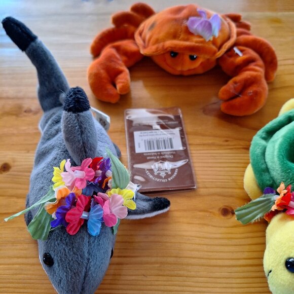 Vintage Collectible Hawaiian Mini Beanies-Shark, Dolphin, Crab, & Turtle - Picture 2 of 4
